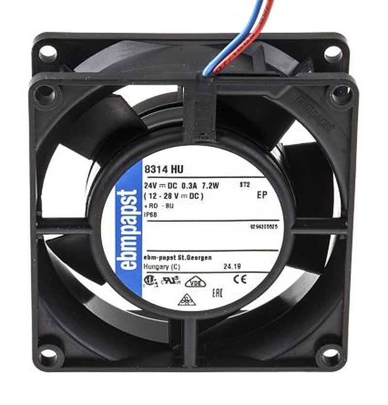 ebm-papst 8300 Series Axial Fan, 24V dc, 80 m³/h, 6 W, IP68 80 mm 8mm 32 mm