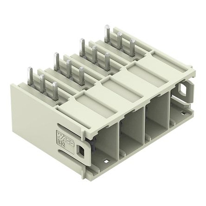 WAGO 832 Series Angled PCB PCB Header, 4 Contact(s), 10.16 mm Pitch, 1 Row, Shrouded