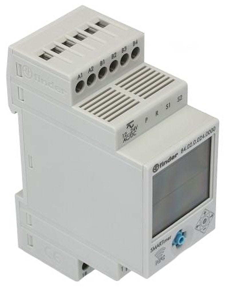 Finder 84 Series DIN Rail Digital Timer, 2-Contact, 110 to 240 V dc 12V ac, 24 V ac, 0.1 s to 9999 h,
