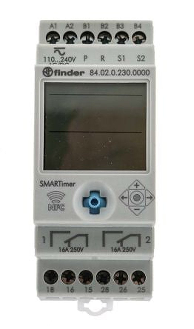 Finder 84 Series DIN Rail Timer Relay, 2-Contact, 110 to 240 V dc 110V ac, 240 V ac, 0.1 s to 9999 h,