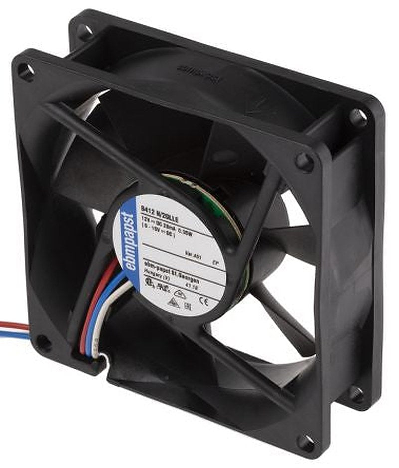 ebm-papst 8400 N Series Axial Fan, 12V dc, 20 m³/h, 350 mW, IP68 80 mm 80mm 25 mm