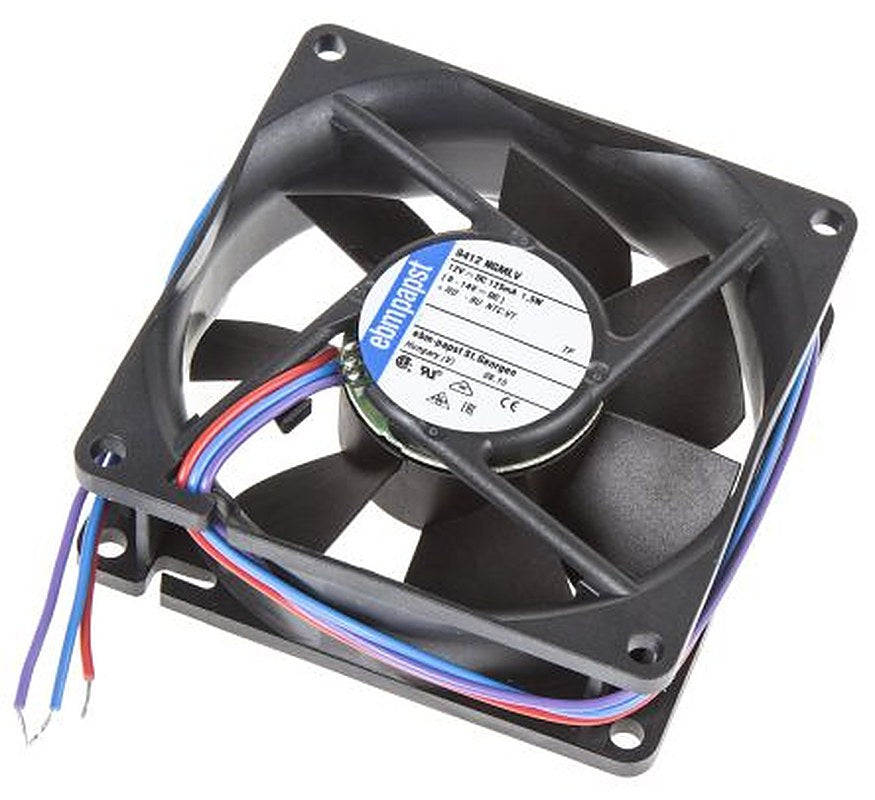 ebm-papst 8400 N Series Axial Fan, 12V dc, 45 m³/h, 1.5 W, 125 mA Max, IP68, IP54 80 mm 80mm 25 mm