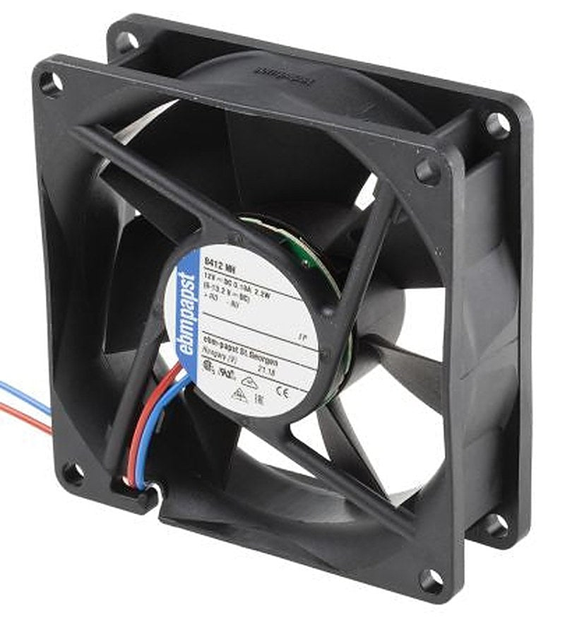 ebm-papst 8400 N Series Axial Fan, 12V dc, 79 m³/h, 2.1 W, 180 mA Max, IP20 80 mm 80mm 25 mm
