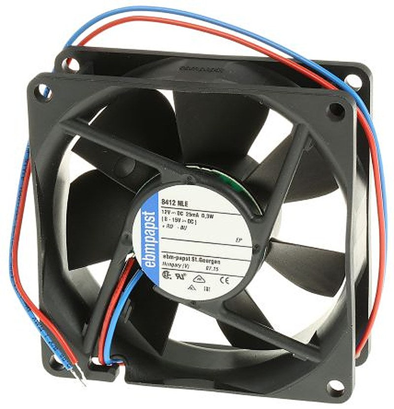 ebm-papst 8400 N Series Axial Fan, 12V dc, 33 m³/h, 300 mW, 25 mA Max, IP68 80 mm 80mm 25 mm