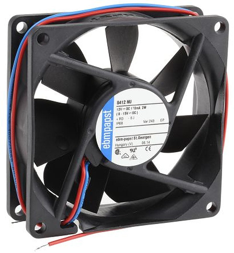 ebm-papst 8400 N Series Axial Fan, 12V dc, 69 m³/h, 2 W, IP68 80 mm 8mm 80 mm
