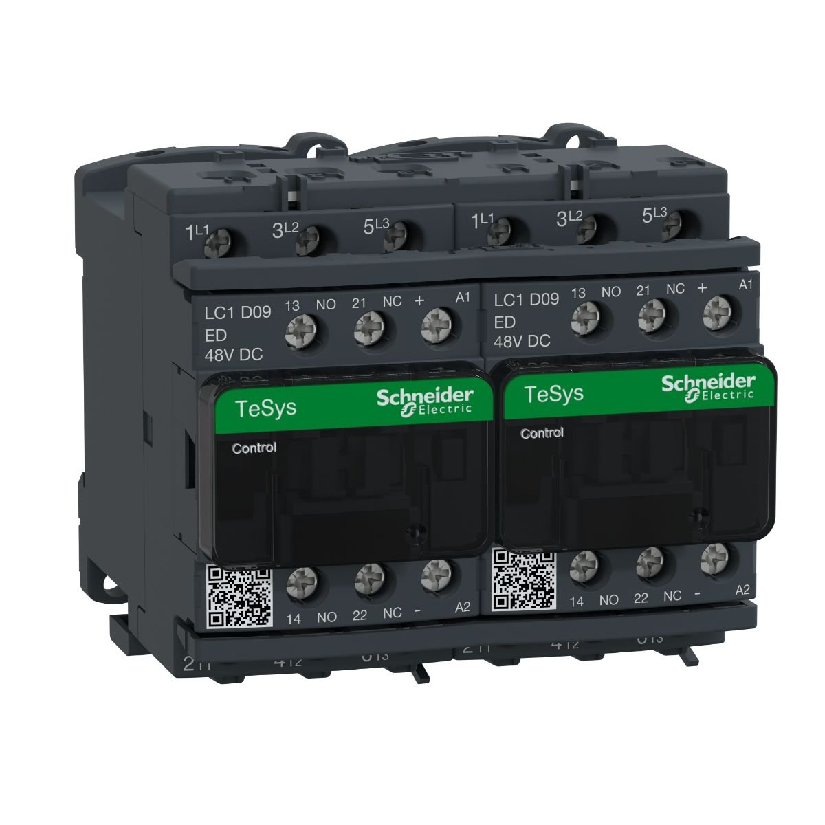 The Schneider Electric LC2D09G7V is a LC2D series 3 pole TeSys Deca reversing contactor used for motor control. Poles description 3P Pole contact composition 3no Rated operational current 9 A Control circuit voltage 48 V AC