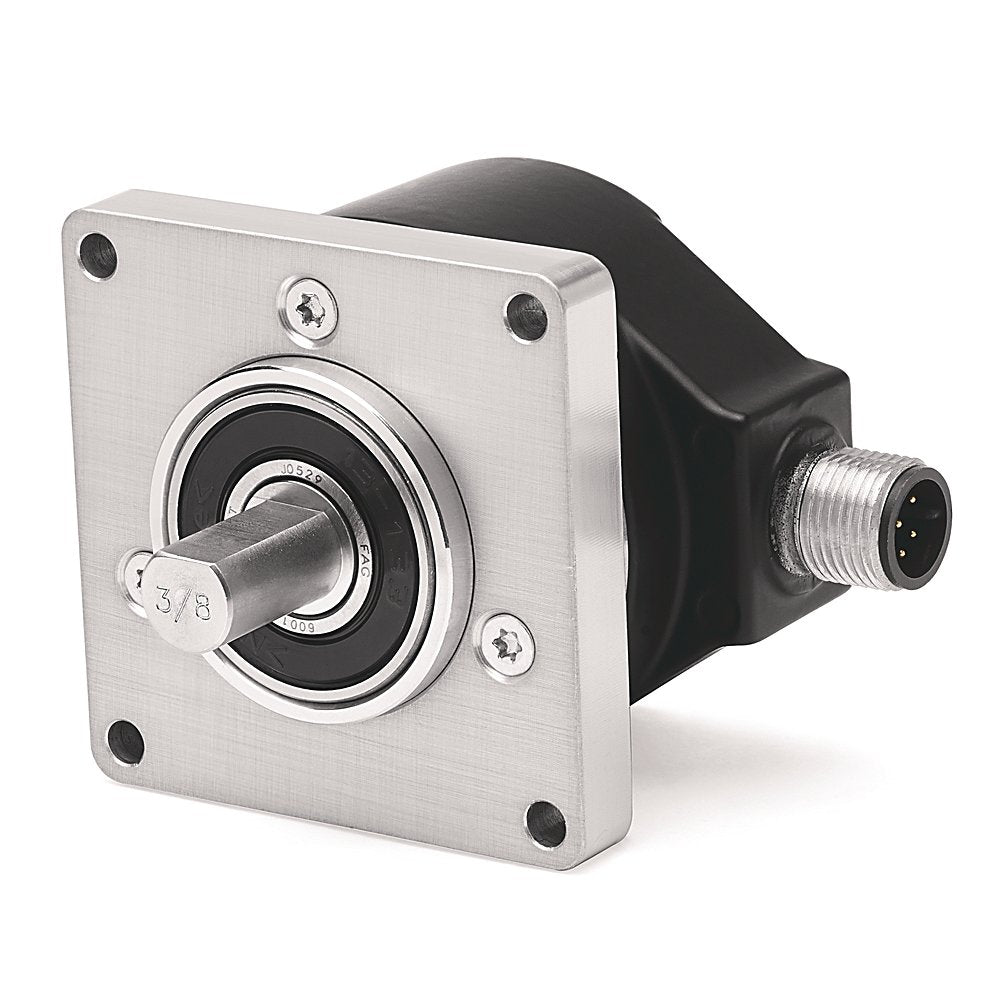 Incremental Encoder , Standard Square Flange , 3/8 inch Diameter Shaft with Flat , 4.5-5.5 Volt Line Driver,TTL (B-Leads-A, CW, Z gated with BN) , MS Connector, 10-Pin with mating connector, 1500 Pulses per Revolution.