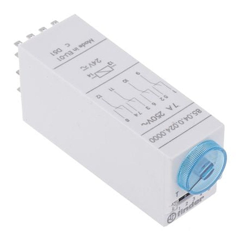 Finder 85 Series Timer Relay, 4-Contact, 110 to 125 V dc 24V ac, 3 to 100 min, 0.05 to 100 s, 5 to 100 h,
