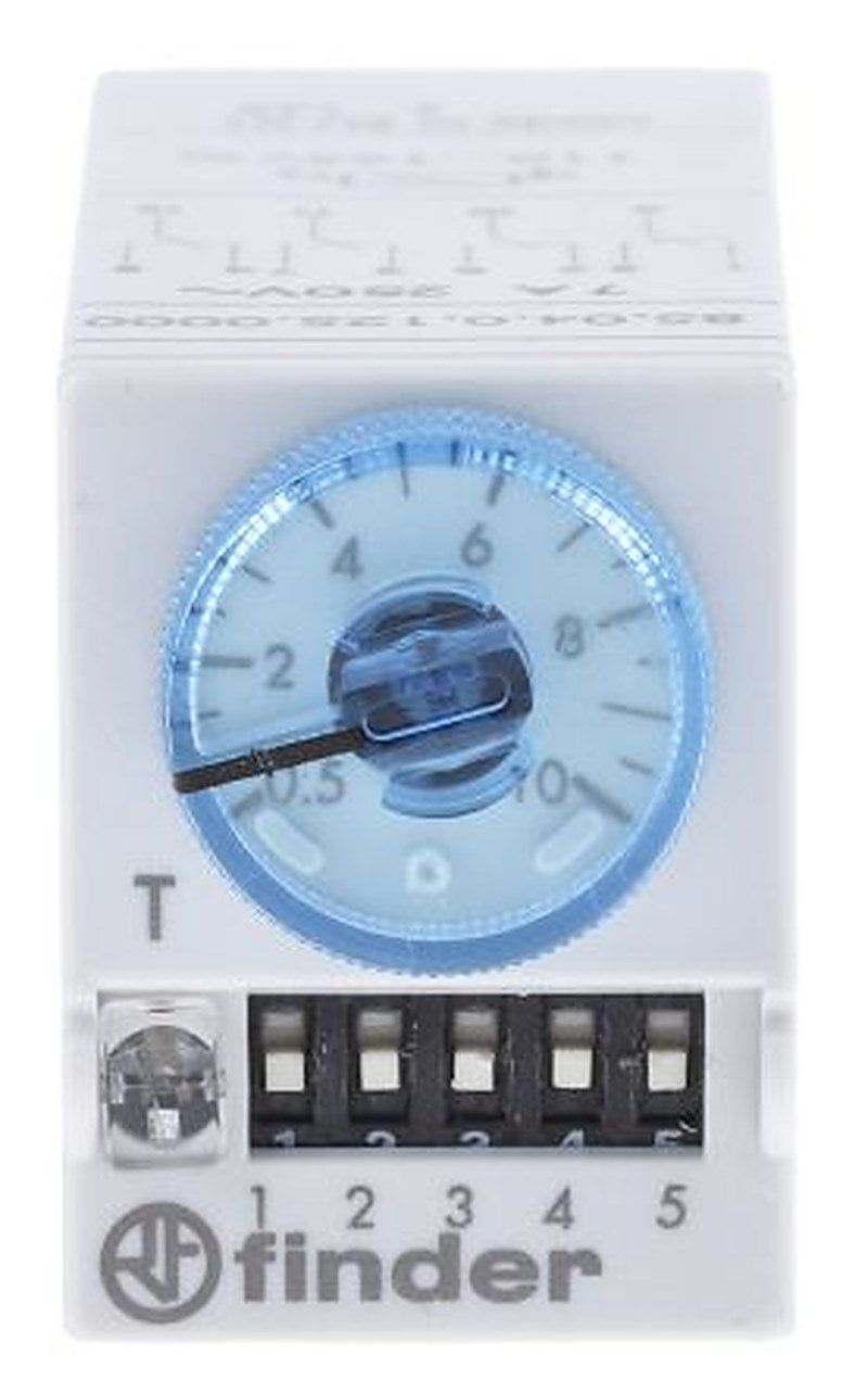 Finder 85 Series Timer Relay, 4-Contact, 125 V dc 110V ac, 125 V ac, 0.5 to 100 min, 0.05 to 100s,
