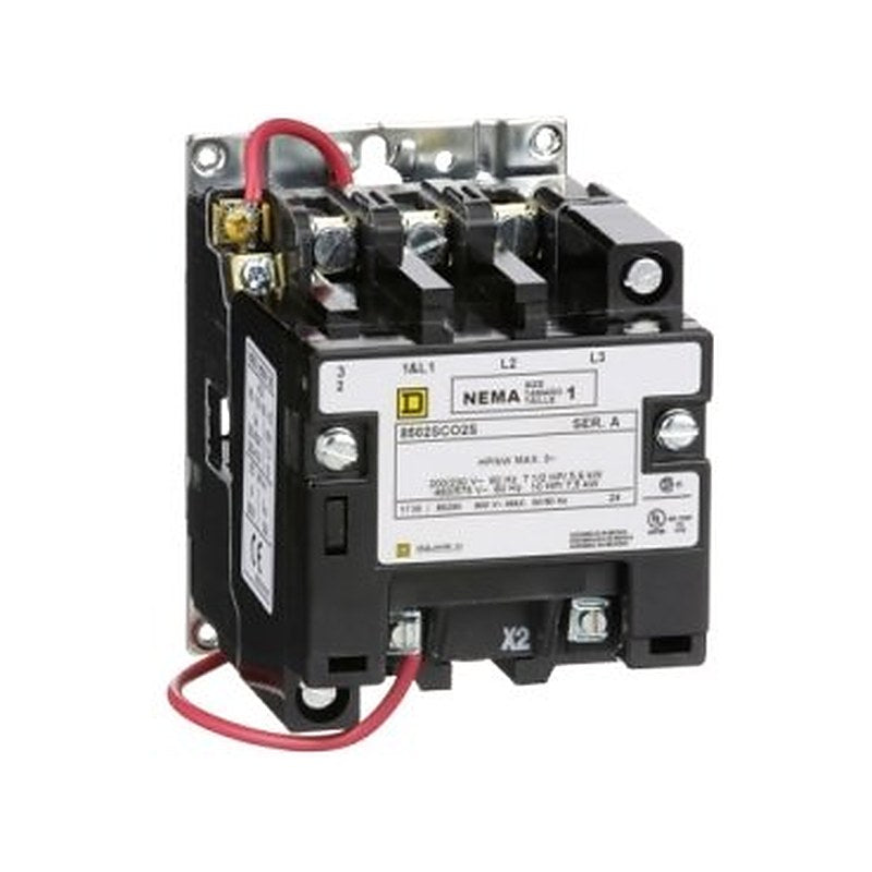 NEMA Contactor, Type S, nonreversing, Size 1, 27A, 10 HP at 575 VAC, 3 phase, up to 100 kA, 3 pole, 480 VAC coil, open [TAA] (NEMA Contactor Type S) is a Schneider Electric product. Designed for reliable performance and long service life. Available across Iraq — contact us for pricing and delivery options.