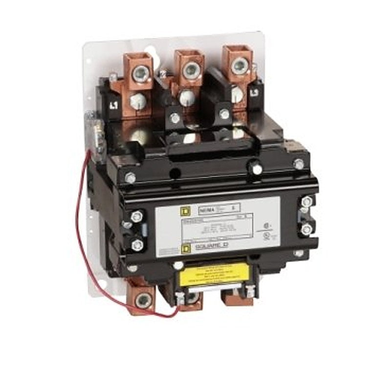 NEMA Contactor, Type S, nonreversing, Size 5, 270A, 200 HP at 575 VAC, 3 phase, up to 100 kA, 3 pole, 380 VAC coil, open [TAA] (NEMA Contactor Type S) is a Schneider Electric product. Designed for reliable performance and long service life. Available across Iraq — contact us for pricing and delivery options.