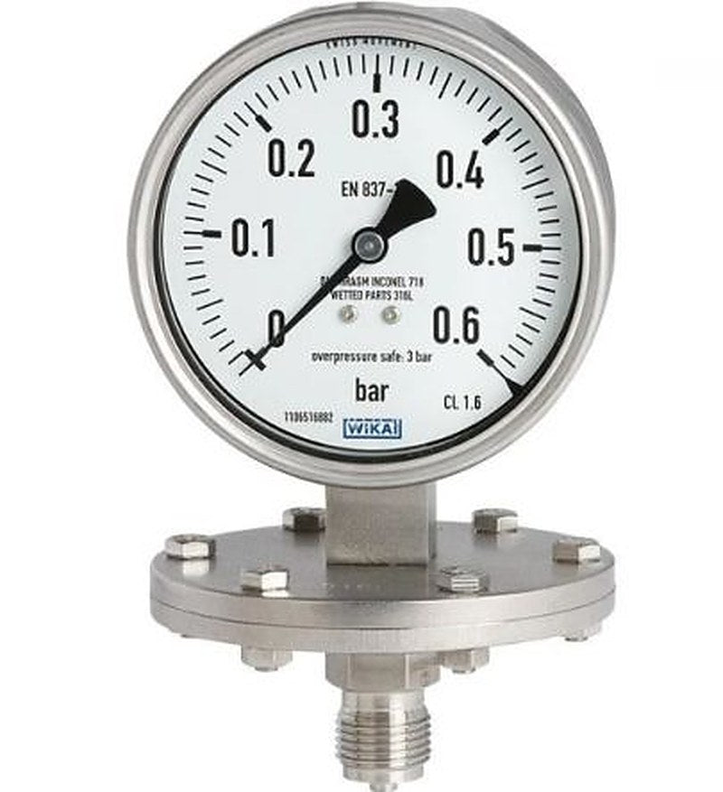WIKA 1/2 in NPT NPT Pressure Gauge, 100 mm, 16 bar