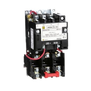 NEMA motor starter, Type S, nonreversing, Size 00, 9A, 2HP at 460VAC, 5kA SCCR, 3 phase, 3 pole, melting alloy, 120VAC coil, open [TAA] (NEMA motor starter Type S) is a Schneider Electric product. Designed for reliable performance and long service life. Available across Iraq — contact us for pricing and delivery options.