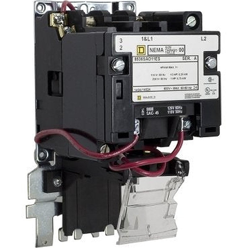 NEMA Motor Starter, Type S, nonreversing, Size 00, 9A, 1 HP at 230 VAC, up to 65 kA SCCR, 1 phase, 2 pole, bimetal, 120 VAC coil, open [TAA] (NEMA Motor Starter Type S) is a Schneider Electric product. Designed for reliable performance and long service life. Available across Iraq — contact us for pricing and delivery options.