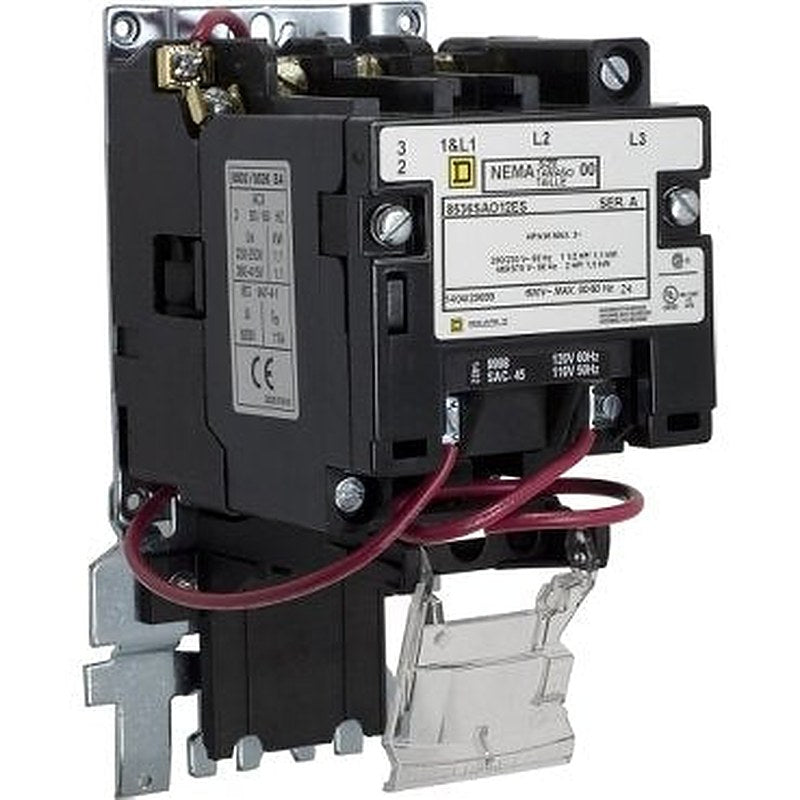 NEMA Motor Starter, Type S, nonreversing, Size 00, 9A, 2 HP at 460 VAC, up to 65 kA SCCR, 3 phase, 3 pole, bimetal, 120 VAC coil, open [TAA] (NEMA Motor Starter Type S) is a Schneider Electric product. Designed for reliable performance and long service life. Available across Iraq — contact us for pricing and delivery options.