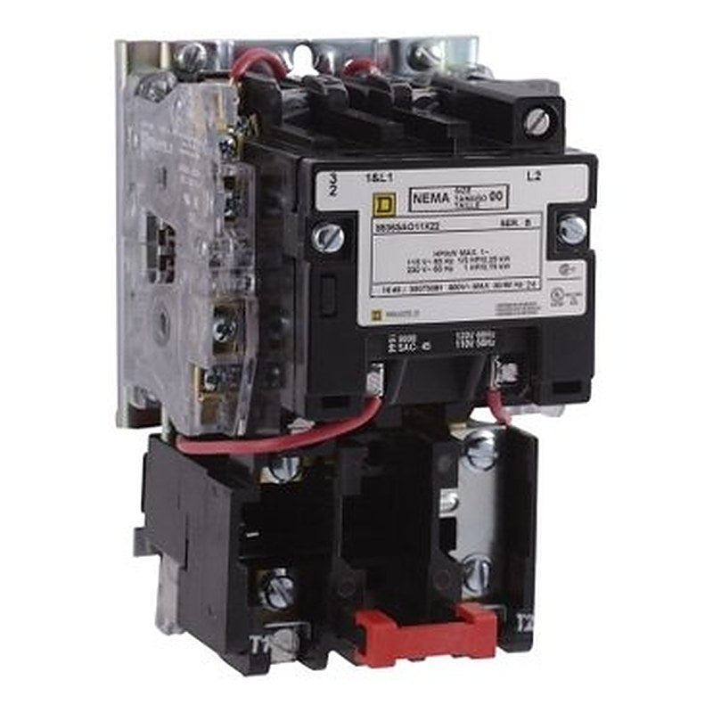 NEMA Motor Starter, Type S, nonreversing, Size 00, 9A, 2 HP at 460 VAC, 5 kA SCCR, 3 phase, 3 pole, melting alloy, 120 VAC coil, open [TAA] (NEMA Motor Starter Type S) is a Schneider Electric product. Designed for reliable performance and long service life. Available across Iraq — contact us for pricing and delivery options.