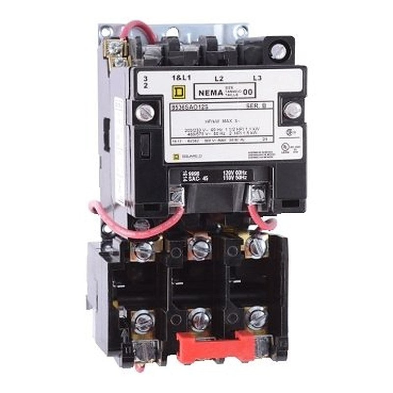 NEMA motor starter, Type S, nonreversing, Size 00, 9A, 2HP at 460VAC, 5kA SCCR, 3 phase, 3 pole, melting alloy, 480VAC coil, open [TAA] (NEMA motor starter Type S) is a Schneider Electric product. Designed for reliable performance and long service life. Available across Iraq — contact us for pricing and delivery options.