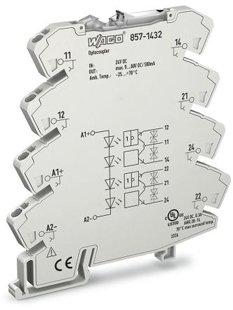 WAGO 857-1432 857 Series Optocoupler Terminal Block Grey, 2.5mm², Cage Clamp