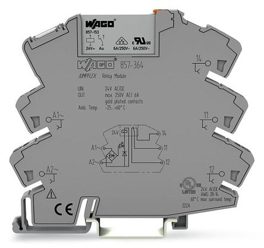 WAGO 857 Series Relay Module, DIN Rail, 24V ac/dc Coil, SPDT, 9mA