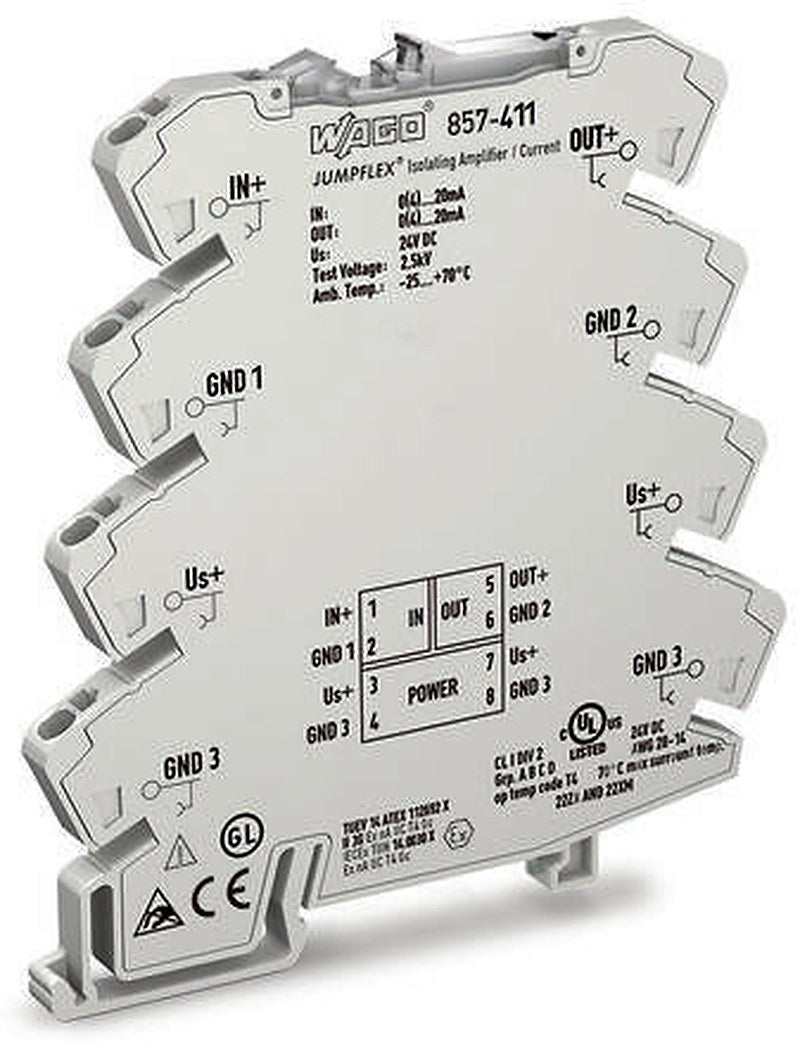WAGO 857 Series Signal Conditioner, Current Input, Current/Voltage Output, 24V dc Supply, IECEx/ATEX