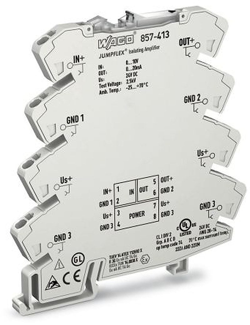 WAGO 857 Series Signal Conditioner, Voltage Input, Current Output, 24V dc Supply, ATEX, IECEx