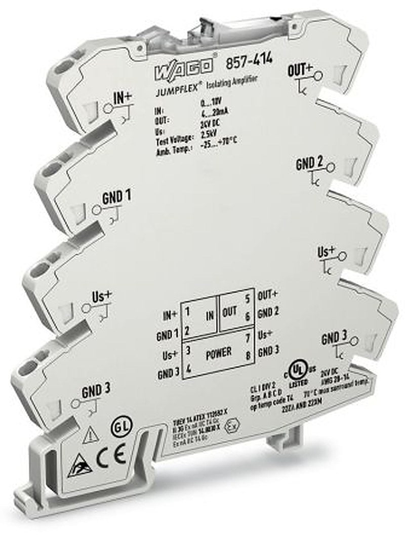 WAGO 857 Series Signal Conditioner, Voltage Input, Current Output, 24V dc Supply, IECEx, ATEX