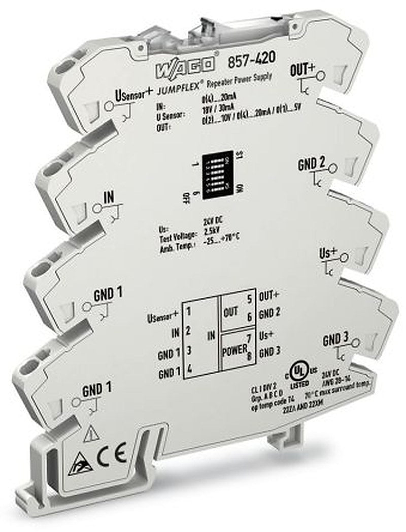 WAGO 857 Series Signal Conditioner, Current Input, Current/Voltage Output, 24V dc Supply, ATEX, IECEx