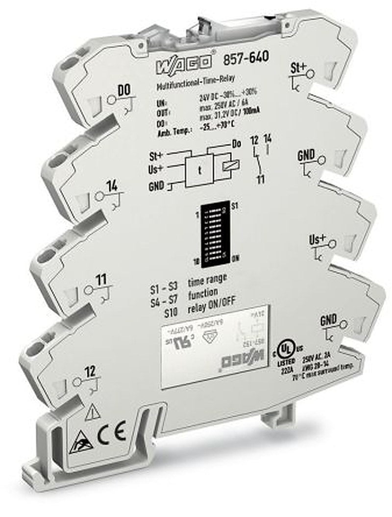 WAGO 857 Series DIN Rail Timer Relay, 1-Contact, 250 V dc 250V ac, 0.01 s to 100 h, 1 CO Switch Configuration