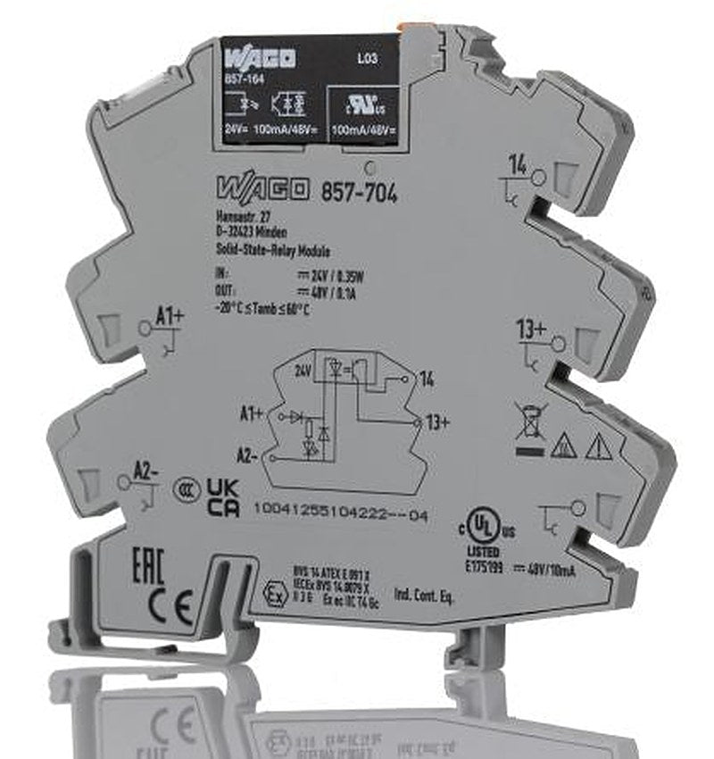 WAGO 857 Series Solid State Relay, 0.1 A Load, DIN Rail Mount, 48 V dc Load, 30V dc Control