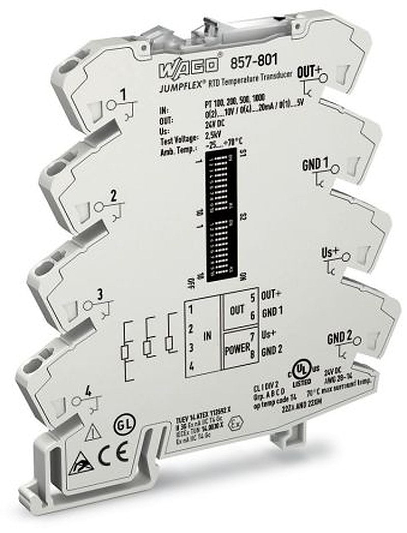 WAGO 857 Series Signal Conditioner, Temperature Input, Current/Voltage Output, 24V dc Supply, IECEx, ATEX