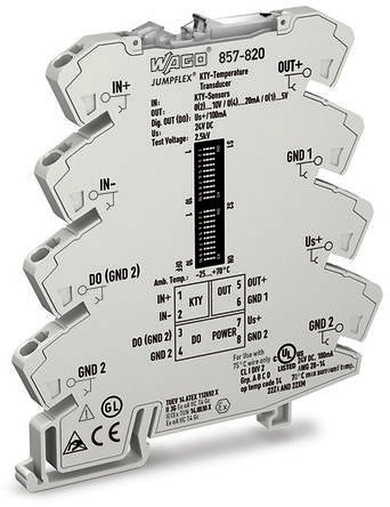 WAGO 857 Series Signal Conditioner, Temperature Input, Current/Voltage Output, 24V dc Supply, ATEX, IECEx