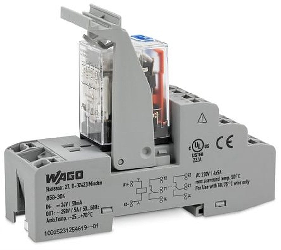 WAGO 858 Series Relay Module, DIN Rail, 12V dc Coil, 4PDT, 75mA