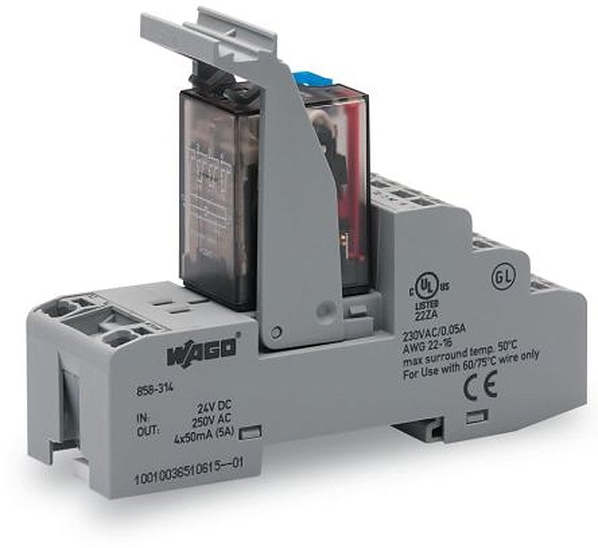 WAGO 858 Series Relay Module, DIN Rail, 24V dc Coil, 4PDT, 37mA