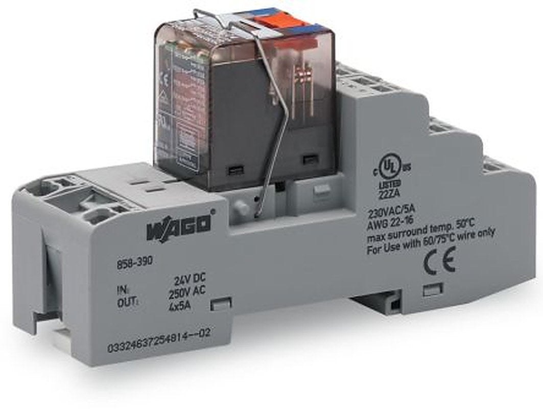 WAGO 858 Series Relay Module, DIN Rail, 24V dc Coil, 4PDT, 32mA