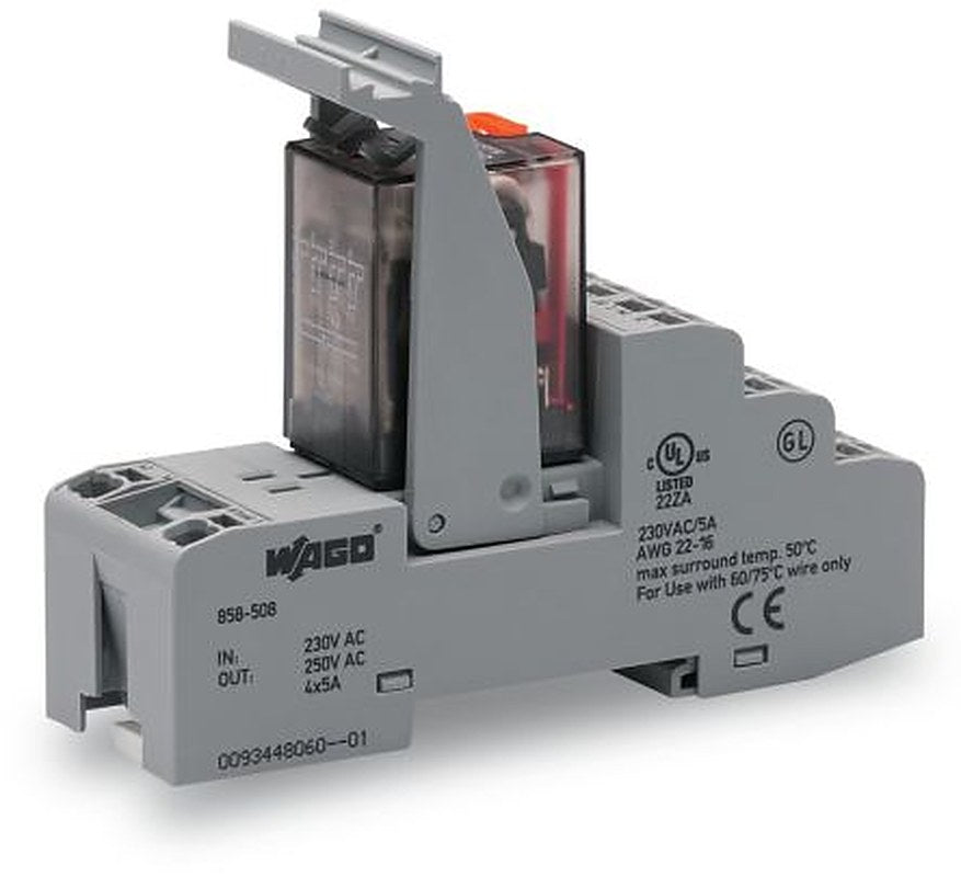 WAGO 858 Series Relay Module, DIN Rail, 230V ac Coil, 4PDT, 9mA