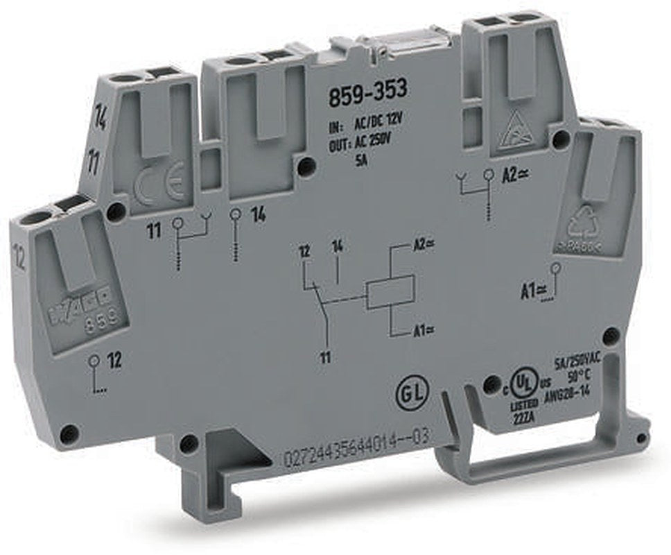 WAGO 859 Series Relay Module, DIN Rail, 115V ac/dc Coil, SPDT, 4mA