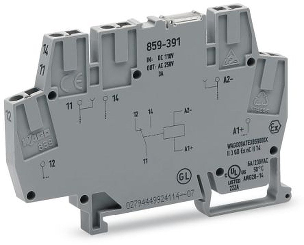 WAGO 859 Series Relay Module, DIN Rail, 110V dc Coil, SPDT, 3A
