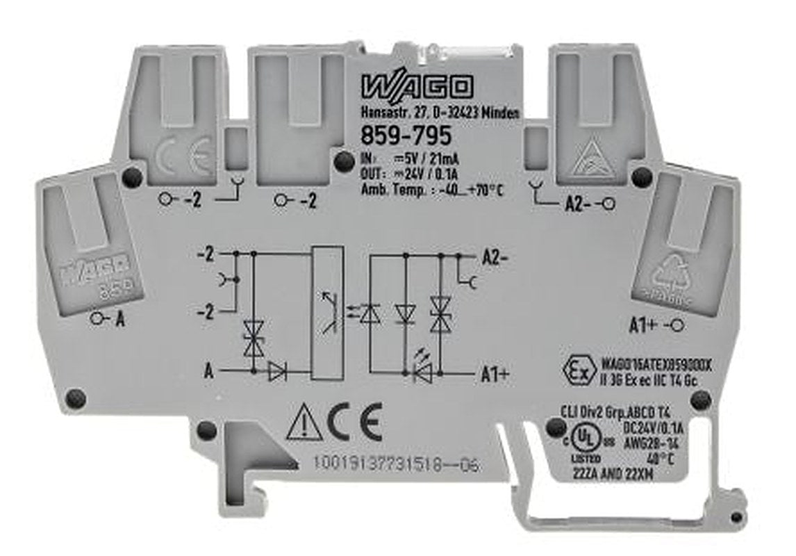 WAGO 859-795 859 Series Optocoupler Terminal Block Grey, 2.5mm², Cage Clamp