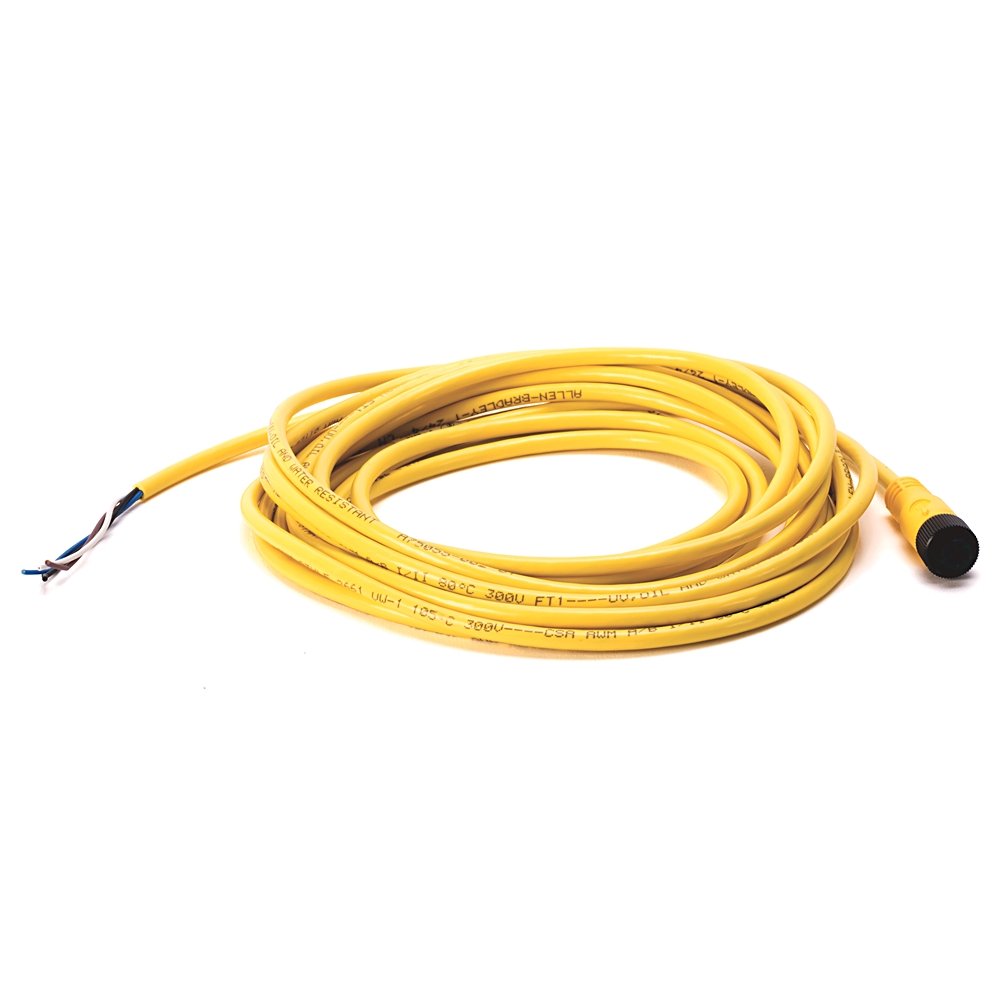 Cordset: DC Micro (M12), Female, Straight, 4-Pin, PVC Cable, Yellow, Unshielded, IEC Color Coded, No Connector, 30 meter (98.4 feet), 24AWG