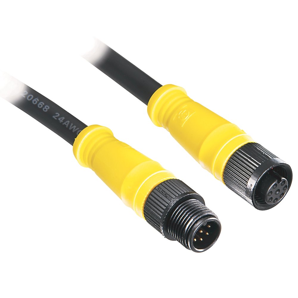 Patchcord: DC Micro (M12), Female, Straight, 8-Pin, PVC Cable, Black, Unshielded, No Color Code- Patchcord Cable, DC Mic, Male, Straight, 5 meter (16.4 feet), 24AWG