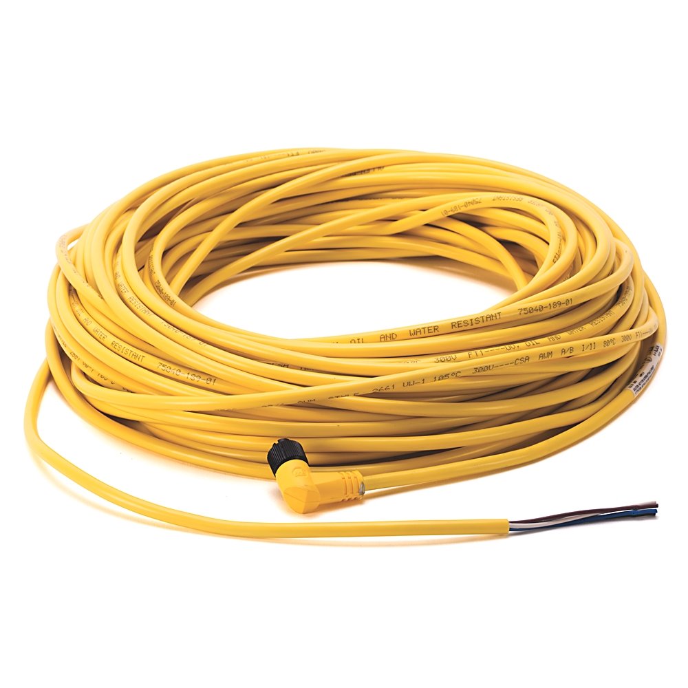 Cordset: DC Micro (M12), Female, R-Ang, 4-Pin, PVC Cable, Yellow, Unshielded, IEC Color Coded, No Connector, 2 meter (6.56 feet), 24AWG