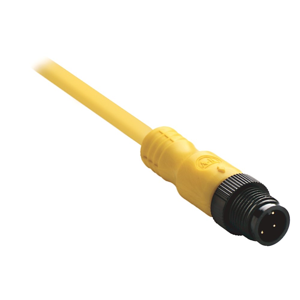 Cordset: DC Micro (M12), Female, R-Ang, 4-Pin, PVC Cable, Yellow, Unshielded, IEC Color Coded, No Connector, 15 meter (49.2 feet), 22AWG