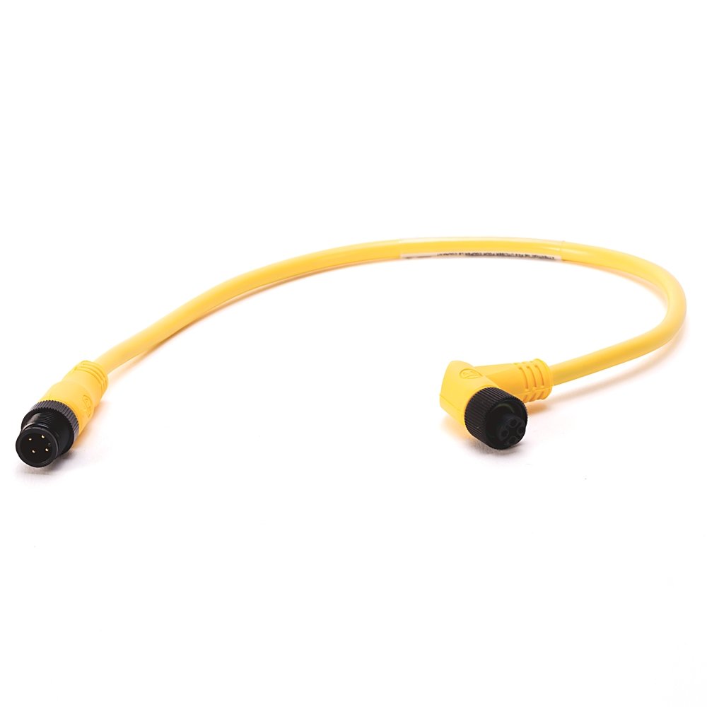 Patchcord: DC Micro (M12), Female, R-Ang, 4-Pin, PVC Cable, Yellow, Unshielded, No Color Code- Patchcord Cable, DC Mic, Male, Straight, 0.3 meter (0.98 feet), 22AWG