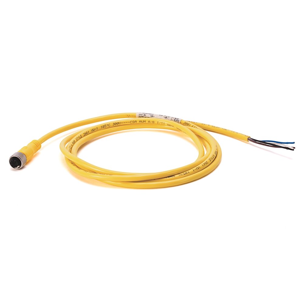 Cordset: Mini/Mini Plus, SS Hdwre, Female, Straight, 3-Pin, PVC Cable, Yellow, Unshielded, US Color Coded, No Connector, 12 feet (3.66 meters), 16AWG