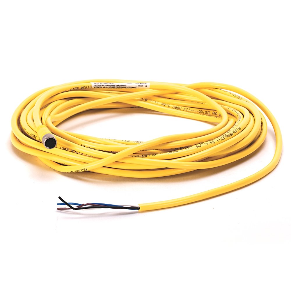 Patchcord: Pico (M8), Female, Straight, 4-Pin, PVC Cable, Yellow, Unshielded, No Color Code- Patchcord Cable, Pico, Male, Straight, 3-Pin, 10 meter (32.8 feet), 24AWG