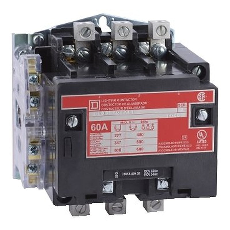 Contactor, Type S, multipole lighting, electrically held, 60A, 3 pole, 110/120 VAC 50/60 Hz coil, open style, +options [TAA] (Contactor Type S) is a Schneider Electric product. Designed for reliable performance and long service life. Available across Iraq — contact us for pricing and delivery options.