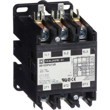 Contactor, Definite Purpose, 75A, 3 pole, 40 HP at 575 VAC, 3 phase, 208/240 VAC 60 Hz 220 VAC 50 Hz coil, open (Contactor Definite Purpose) is a Schneider Electric product. Designed for reliable performance and long service life. Available across Iraq — contact us for pricing and delivery options.