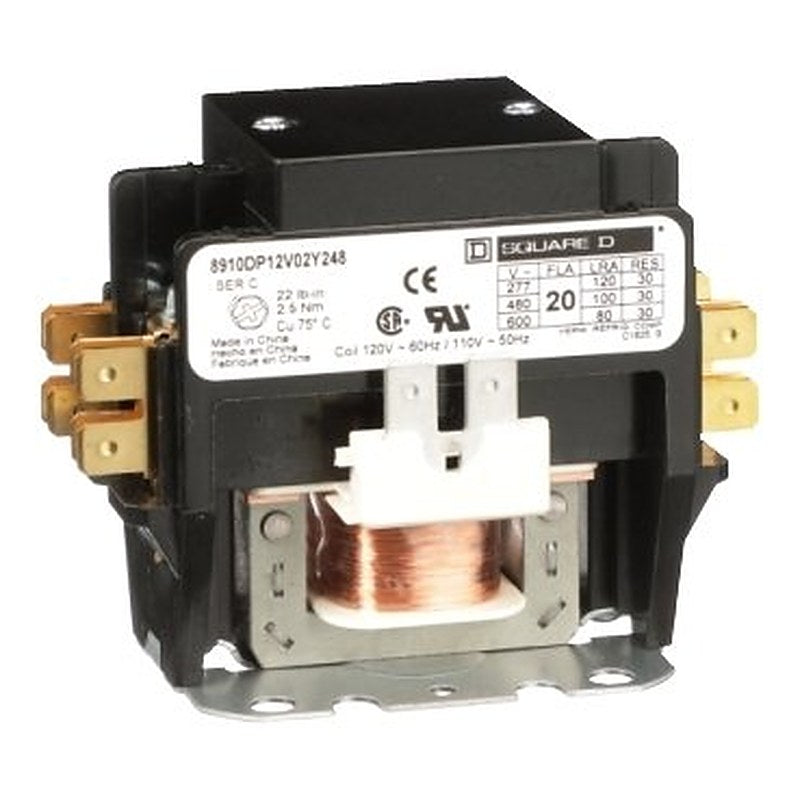 Contactor, Definite Purpose, 20A, 2 pole, 110/120VAC 50/60Hz coil, open, with cover (Contactor Definite Purpose) is a Schneider Electric product. Designed for reliable performance and long service life. Available across Iraq — contact us for pricing and delivery options.