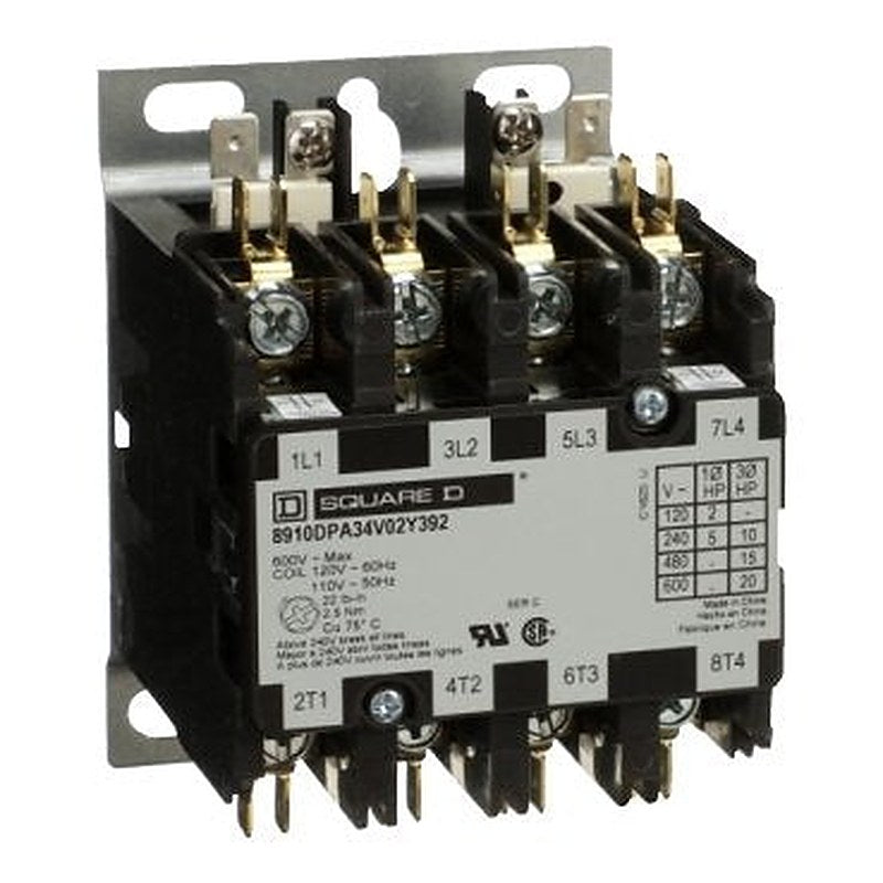 Contactor, Definite Purpose, 30A, 4 pole, 20HP at 575VAC, 3 phase, 110/120VAC 50/60Hz coil, open, 2 NC power poles (Contactor Definite Purpose) is a Schneider Electric product. Designed for reliable performance and long service life. Available across Iraq — contact us for pricing and delivery options.