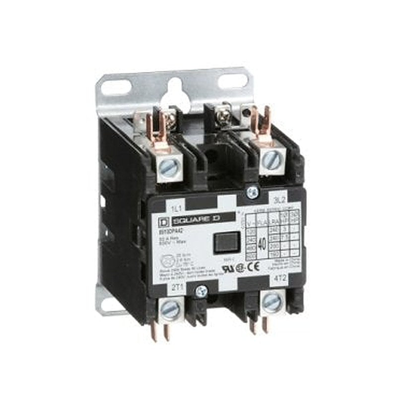 Contactor, Definite Purpose, 40A, 2 pole, 7.5HP at 230VAC, 1 phase, 24/24VAC 50/60Hz coil, open (Contactor Definite Purpose) is a Schneider Electric product. Designed for reliable performance and long service life. Available across Iraq — contact us for pricing and delivery options.